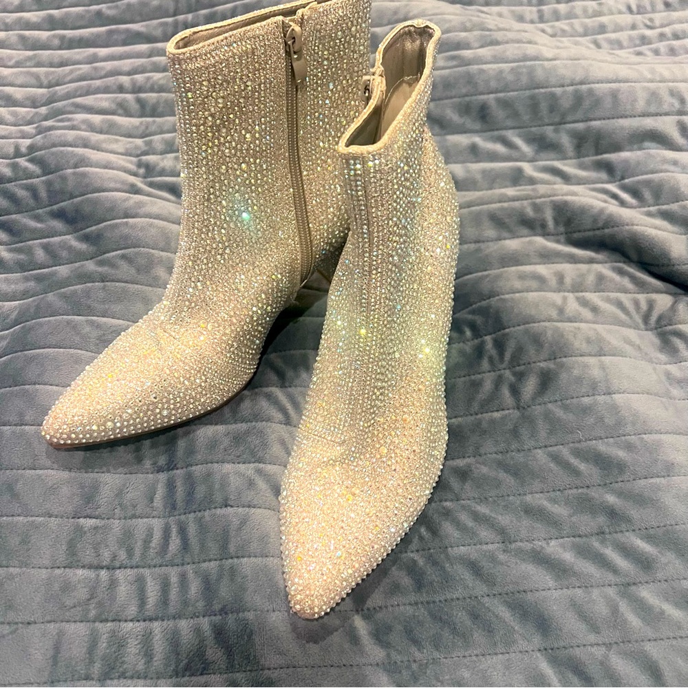 Crystal Embellished Ivory Ankle Booties